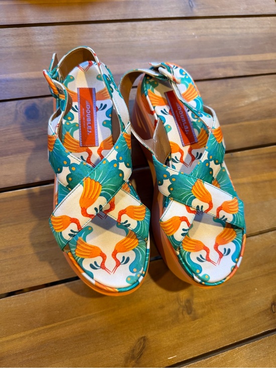 LA DoubleJ Shoes - LA DoubleJ Teal and Orange Printed Platform Sandals